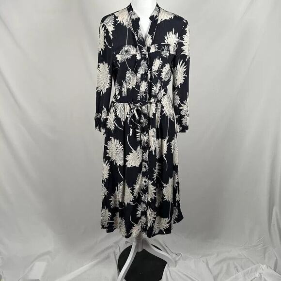 Phase Eight UK Black White Floral Long Sleeve Midi Dress US 4 Business Casual - Picture 1 of 7